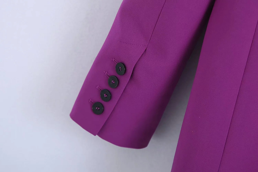 Fashion Purple Woven Double-breasted Pocket Blazer,Coat-Jacket