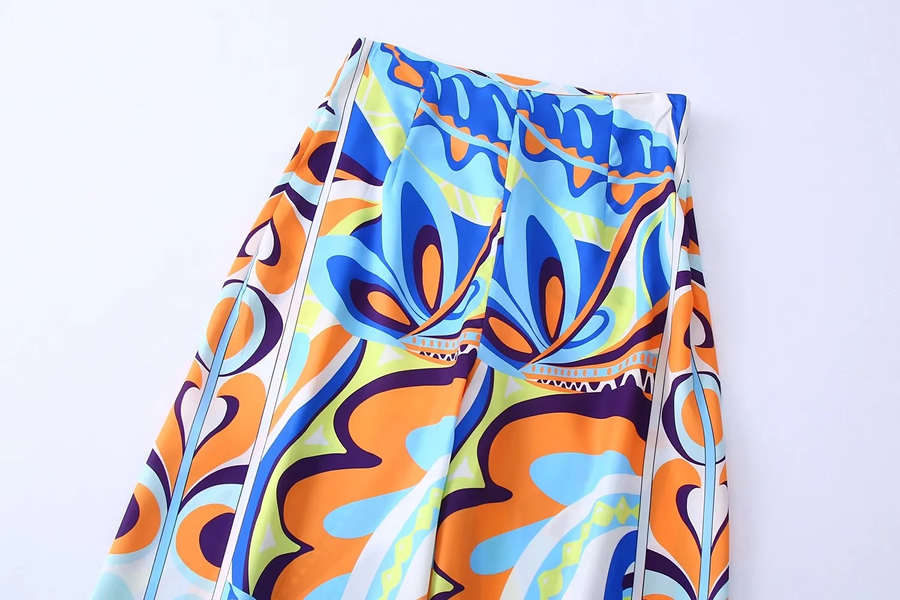 Fashion Color Woven Print Straight-leg Trousers,Pants