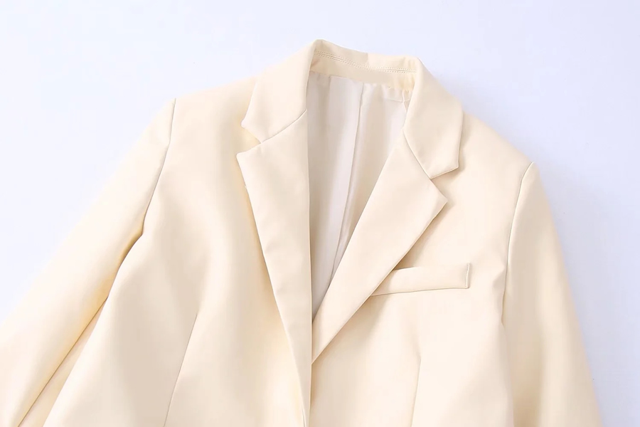 Fashion Apricot Woven Faux Leather Pocket Blazer,Coat-Jacket