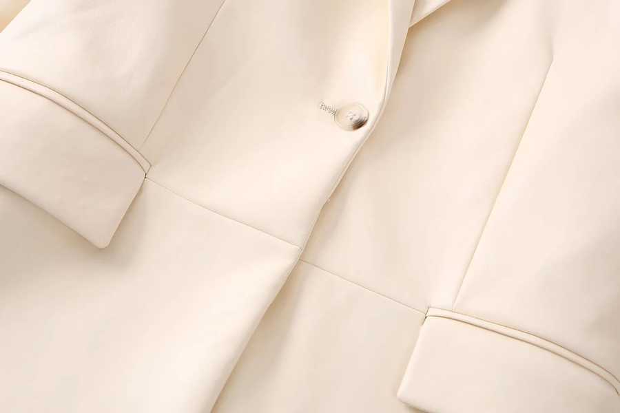 Fashion Apricot Woven Faux Leather Pocket Blazer,Coat-Jacket