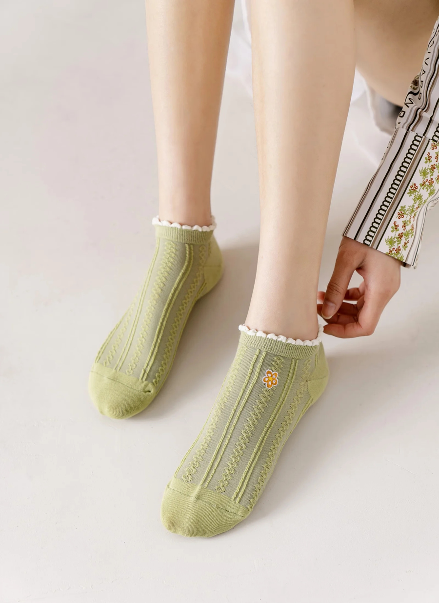 Fashion Five Pairs Floral Embroidered Lace Striped Socks Set,Fashion Socks