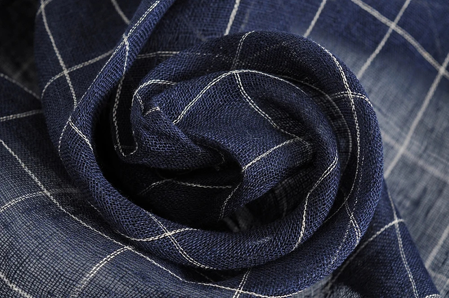 Fashion Navy Blue Check Linen Scarf,Thin Scaves