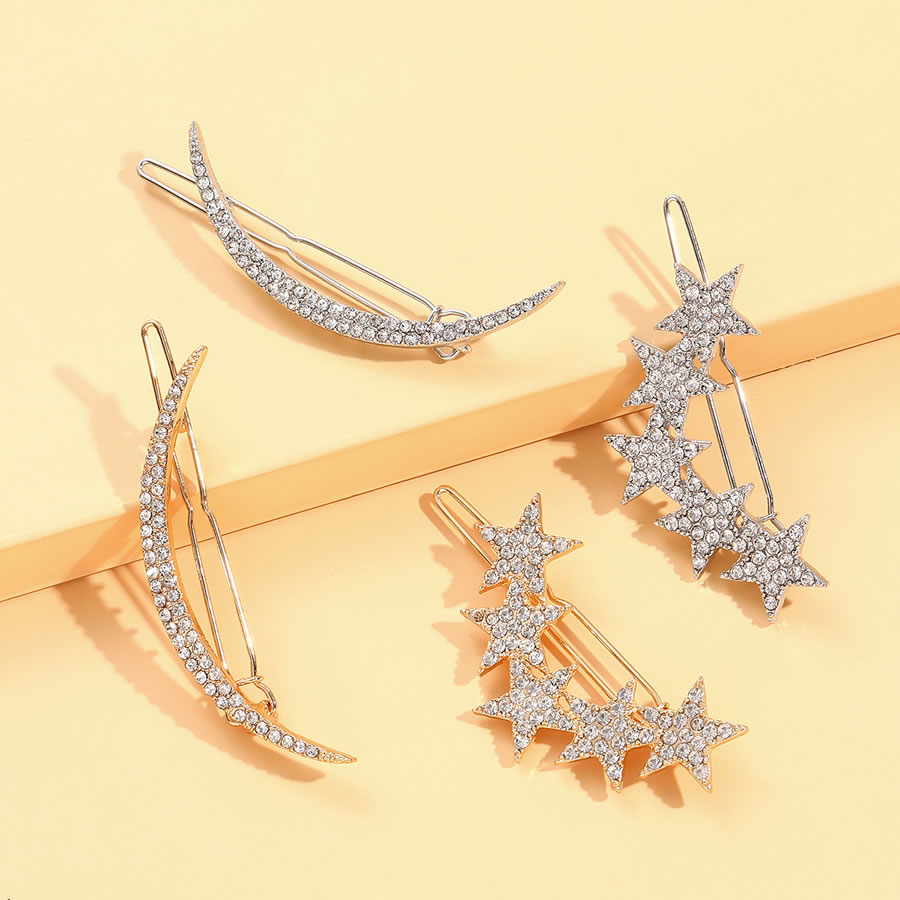 Fashion Suit Silver Alloy Diamond Star Moon Hair Clip Set,Jewelry Sets