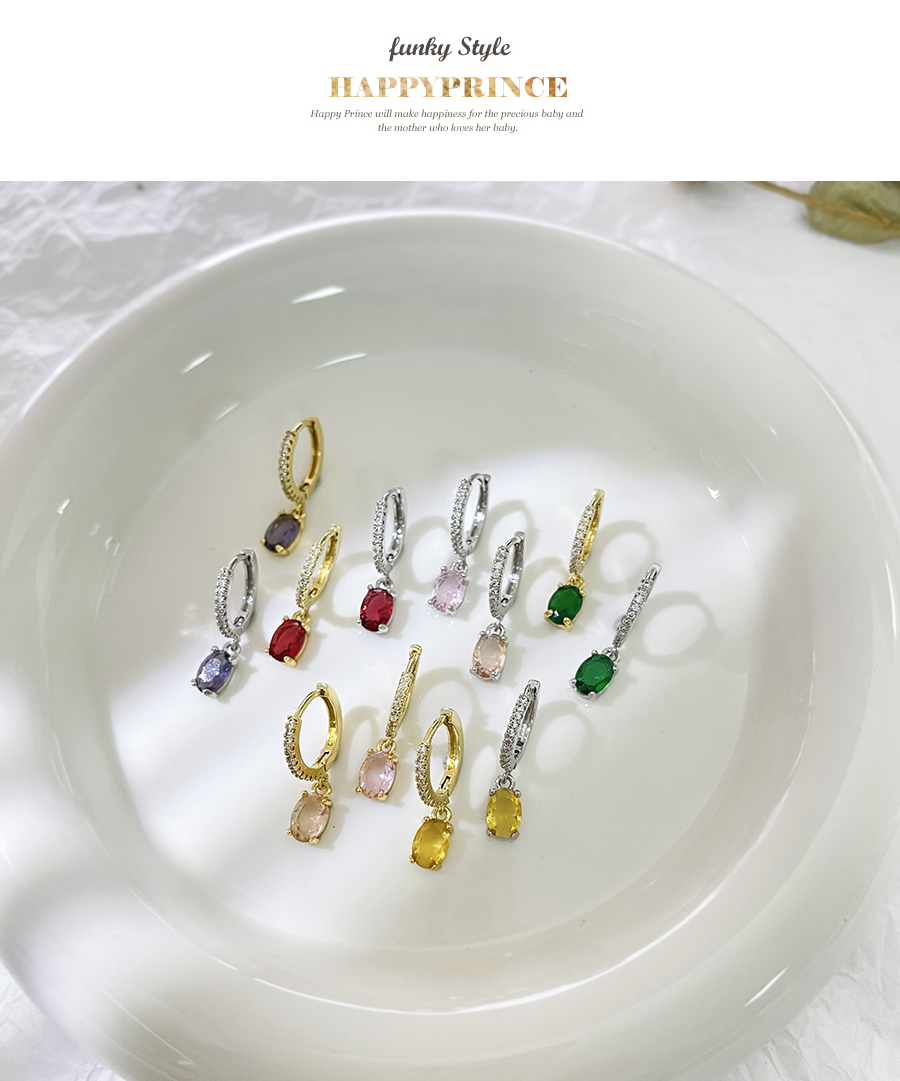 Fashion Gold + Green Brass Set Zircon Round Earrings,Earrings