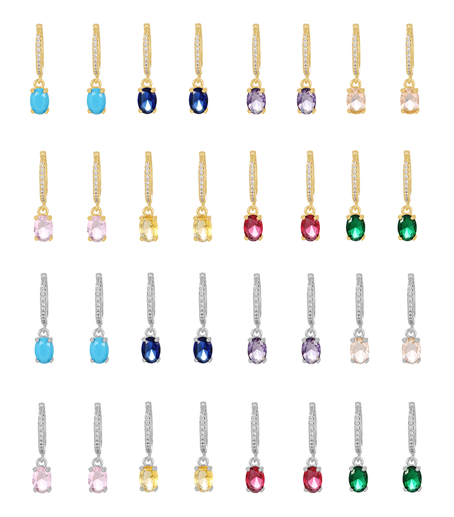 Fashion Gold + Purple Brass Set Zircon Round Earrings,Earrings