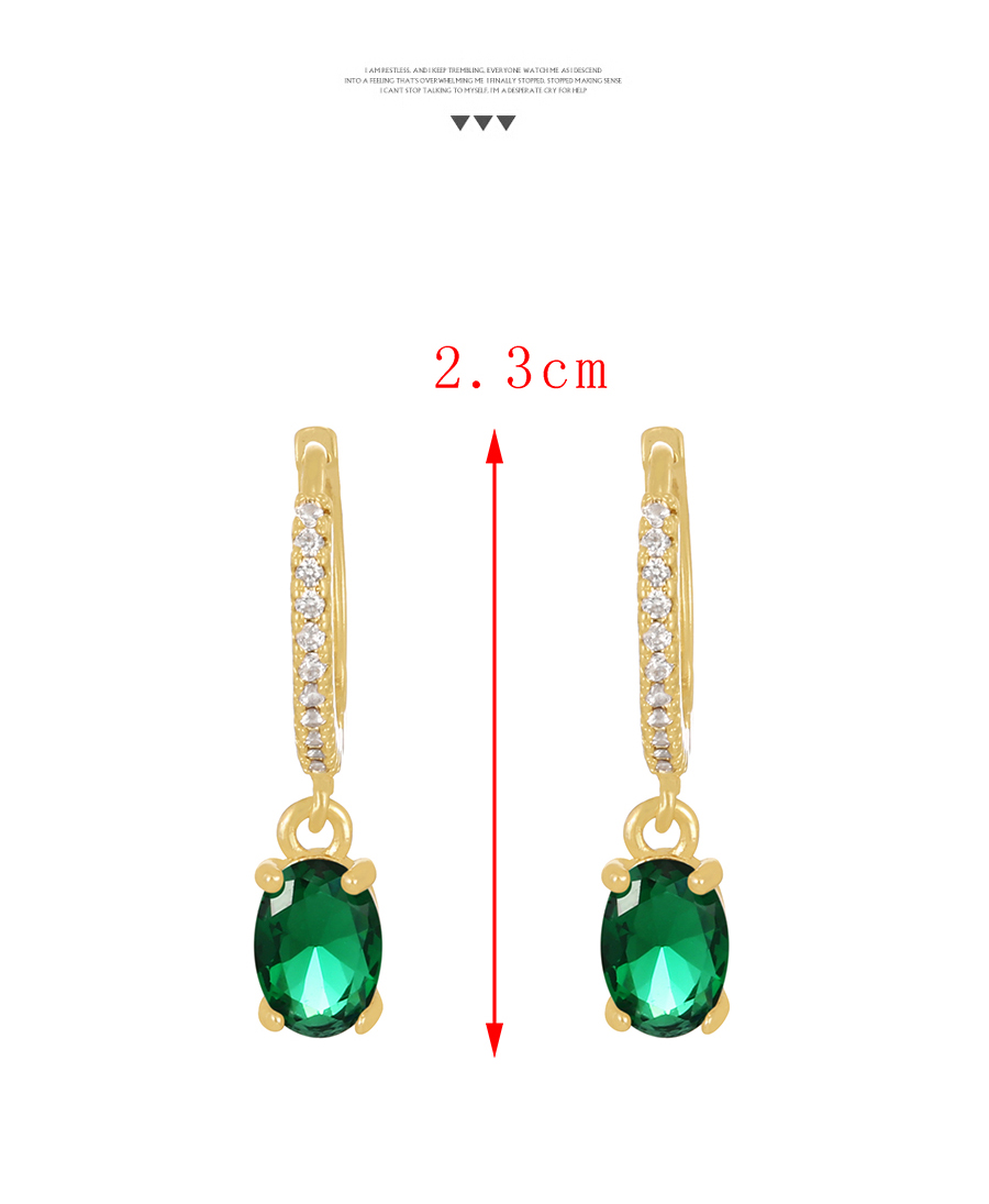 Fashion Gold + Green Brass Set Zircon Round Earrings,Earrings