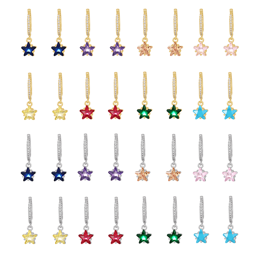 Fashion Silver+blue Brass Set Zircon Pentagram Earrings,Earrings