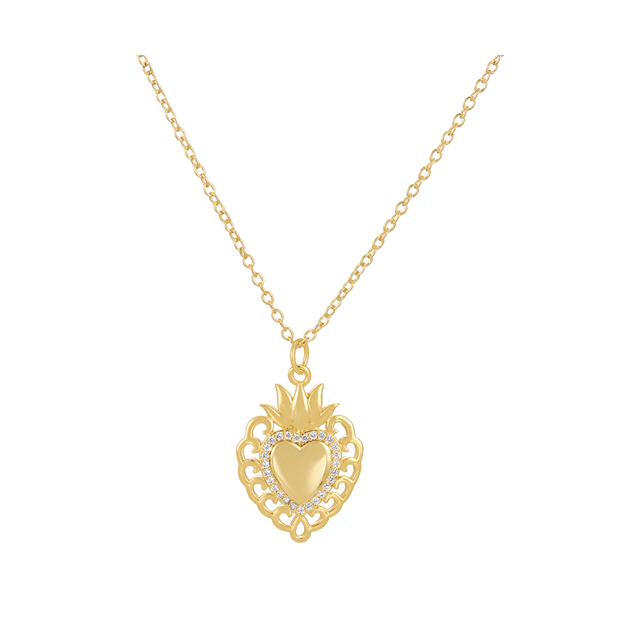 Fashion Gold-3 Copper Inlaid Zircon Openwork Pattern Heart Frame Pendant Necklace,Necklaces