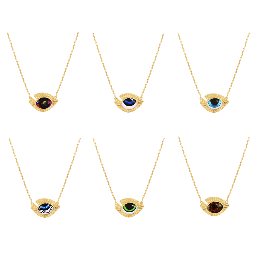Fashion Green Bronze Zircon Drop Oil Geometric Eye Pendant Necklace,Necklaces