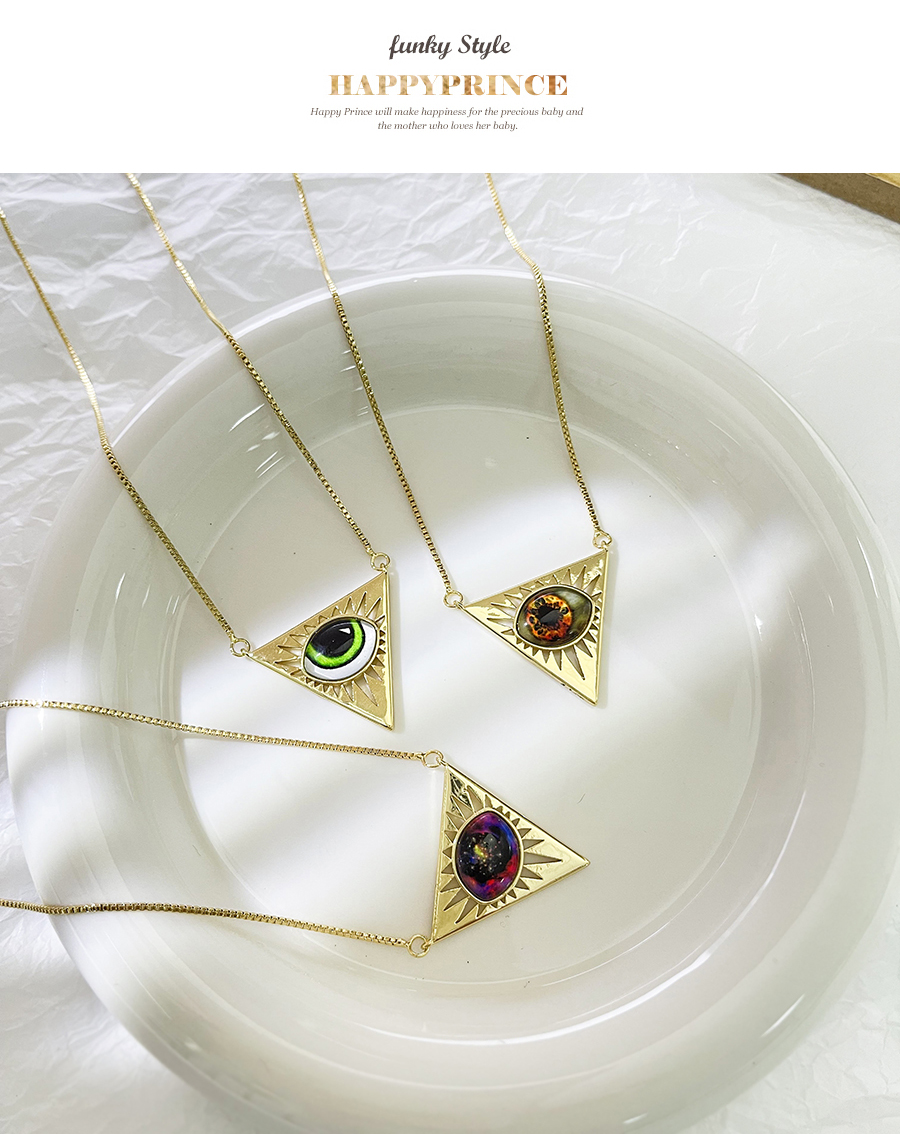 Fashion Royal Blue Bronze Zircon Drip Oil Triangle Eye Pendant Necklace,Necklaces