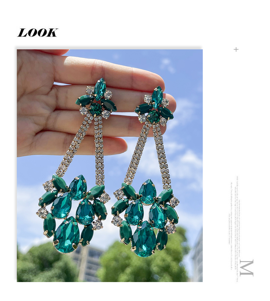 Fashion Green Alloy Diamond Drop Earrings,Stud Earrings