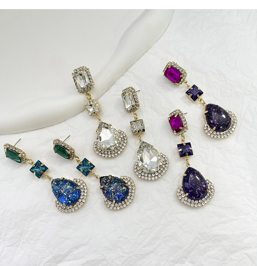 Fashion Navy Blue Alloy Diamond Resin Drop Stud Earrings,Stud Earrings