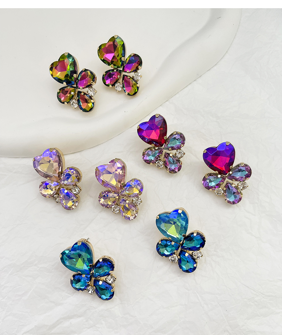 Fashion Purple Alloy Diamond Water Drop Love Stud Earrings,Stud Earrings