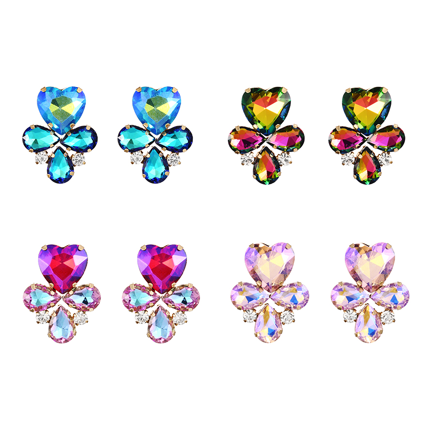 Fashion Pink Alloy Diamond Water Drop Love Stud Earrings,Stud Earrings