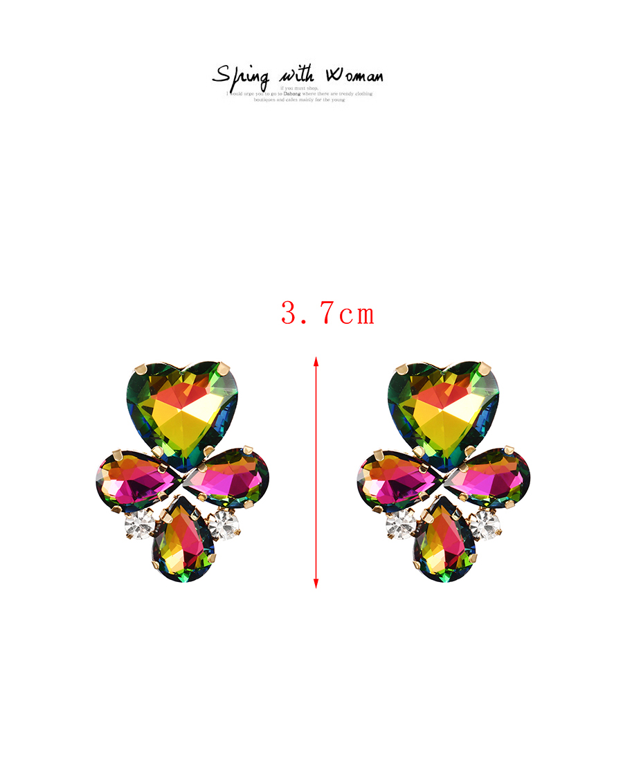 Fashion Color Alloy Diamond Water Drop Love Stud Earrings,Stud Earrings