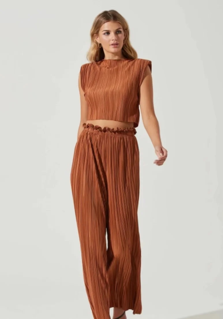 Fashion Brown Polyester Cotton Knitted Wide Leg Trousers,Pants