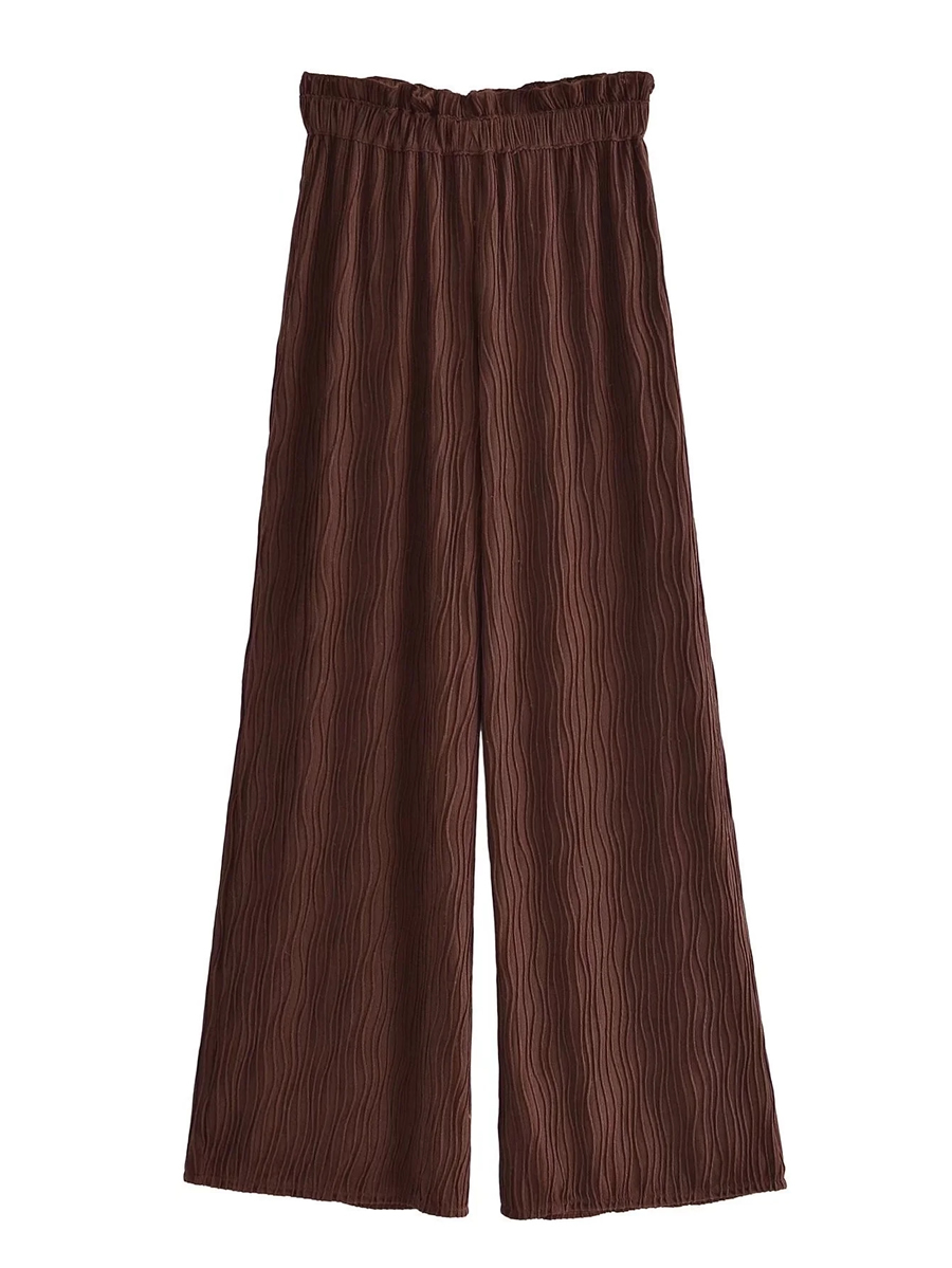 Fashion Brown Polyester Cotton Knitted Wide Leg Trousers,Pants