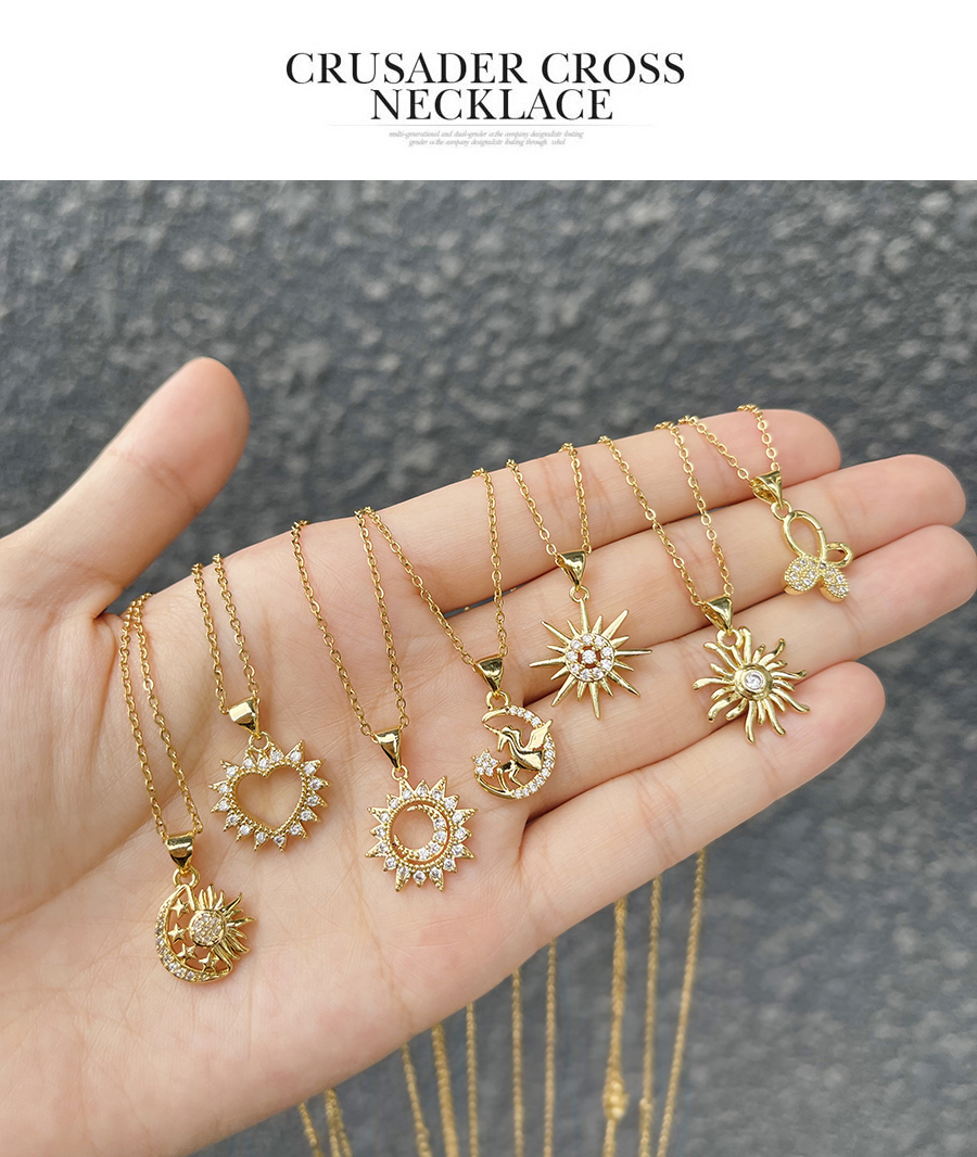 Fashion Golden 7 Bronze Zircon Butterfly Pendant Necklace,Necklaces