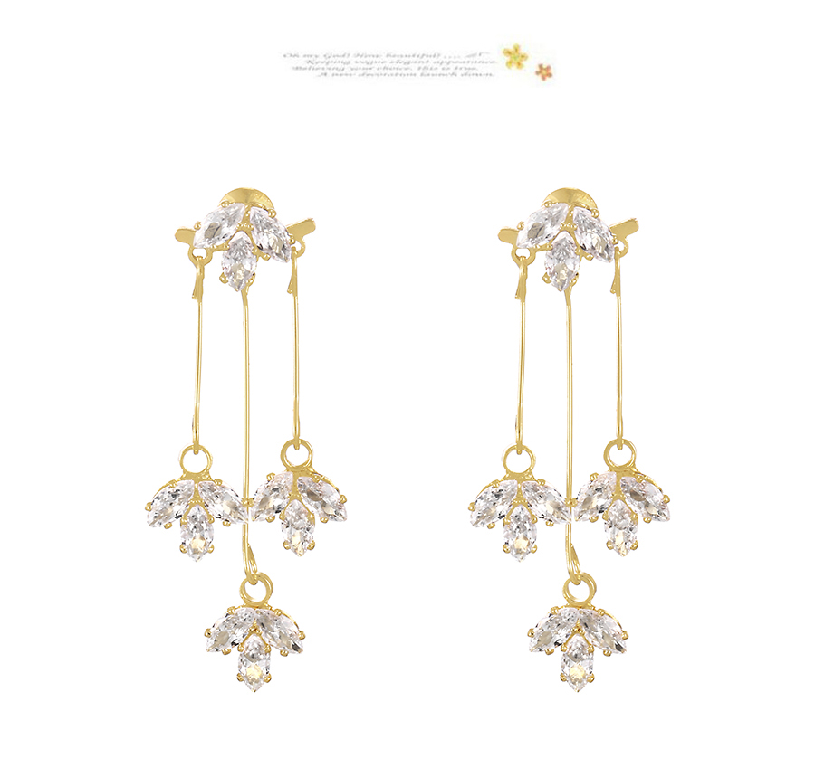 Fashion Gold Tassel Earrings With Rhinestones In Metal,Drop Earrings