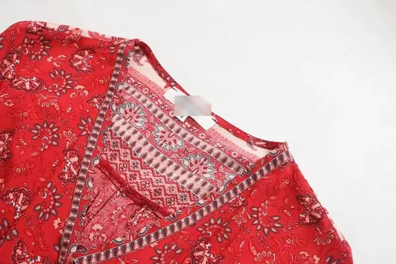 Fashion Red Floral V-neck Tie Dress,Mini & Short Dresses