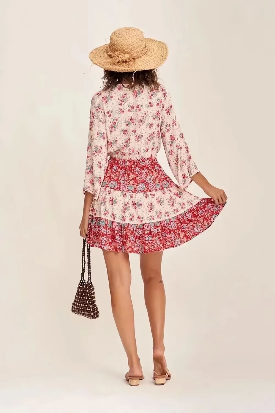 Fashion Suit Rayon Print Lace-up Dress,Mini & Short Dresses