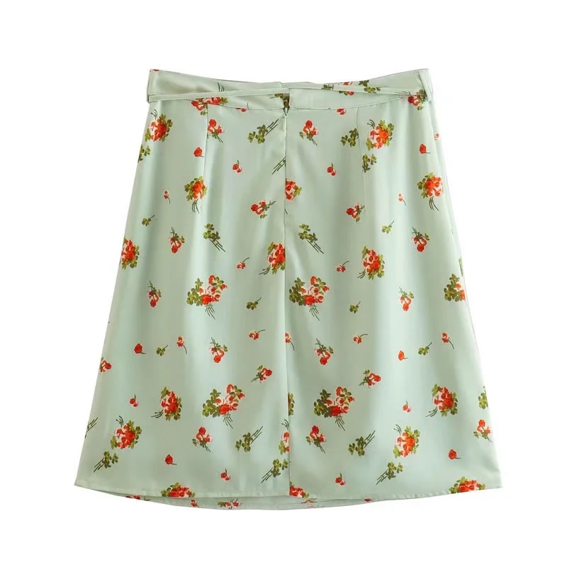 Fashion Green Fabric Print Skirt,Skirts
