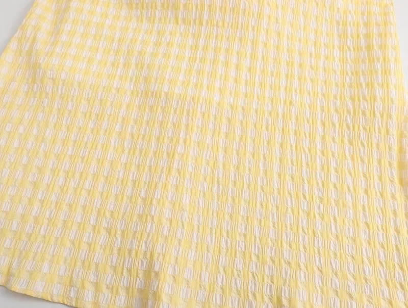 Fashion Yellow Fabric Check Suspender Skirt,Long Dress
