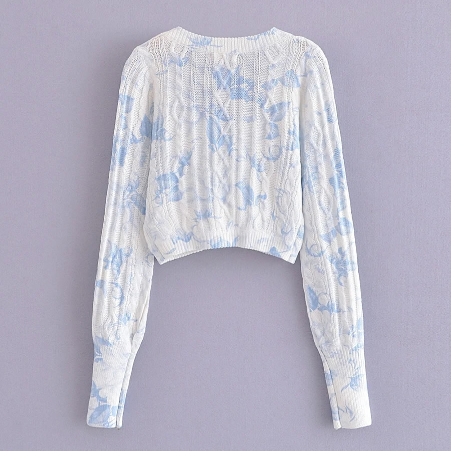 Fashion White Tie-dye Print Knitted Cardigan Sweater,Sweater