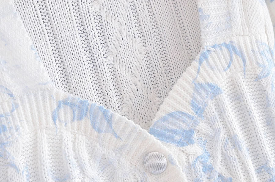 Fashion White Tie-dye Print Knitted Cardigan Sweater,Sweater