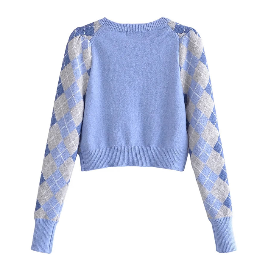 Fashion Blue Diamond Pullover Sweater,Sweater