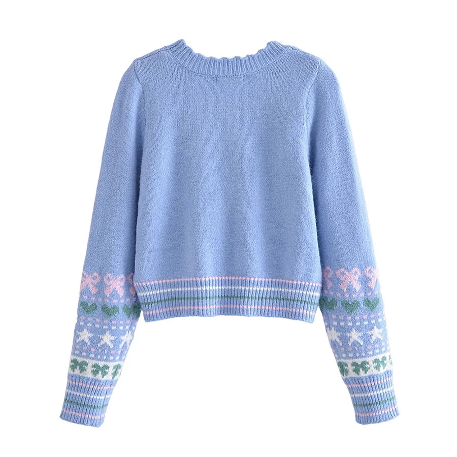 Fashion Blue Bow Knit Pullover Sweater,Sweater