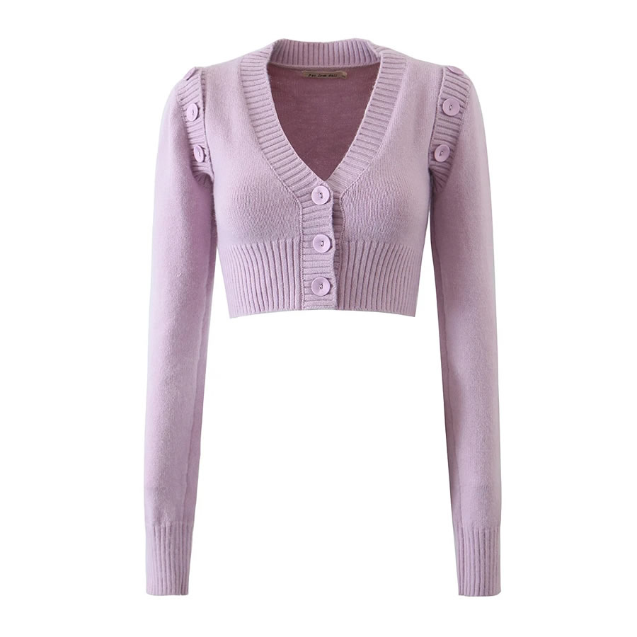 Fashion Purple Solid Color Removable Long Sleeve Knit Cardigan,Sweater