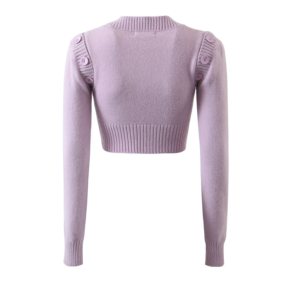 Fashion Purple Solid Color Removable Long Sleeve Knit Cardigan,Sweater