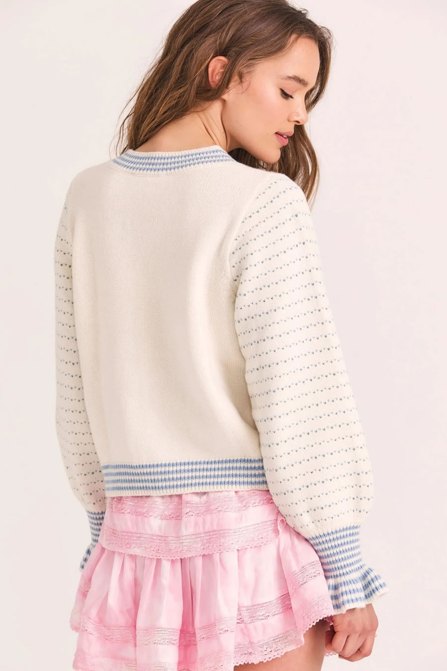 Fashion White Dotted Ripple Sweater Cardigan Coat,Sweater