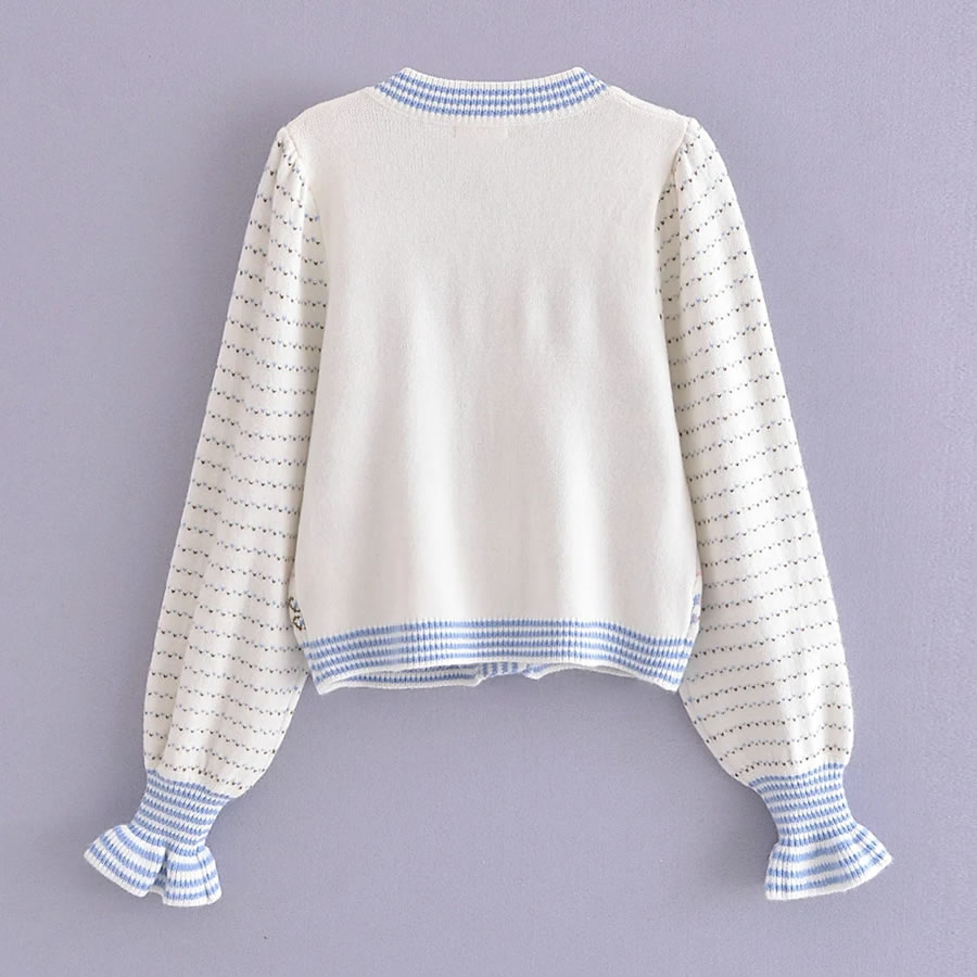 Fashion White Dotted Ripple Sweater Cardigan Coat,Sweater
