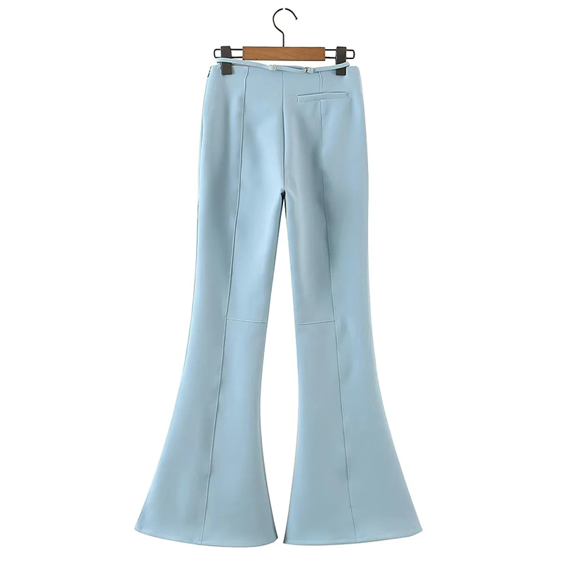 Fashion Blue Spandex Button-up Flared Pants,Pants