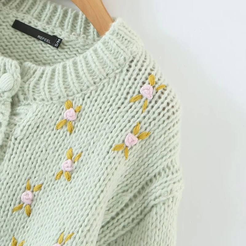 Fashion Green Blend Knit Breasted Sweater Coat,Sweater
