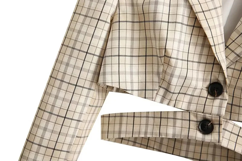 Fashion Khashoggi Checked Lapel Cropped Blazer,Coat-Jacket