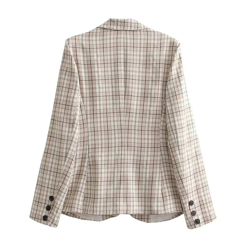 Fashion Khashoggi Check Lapel Pocket Blazer,Coat-Jacket