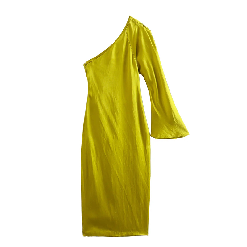 Fashion Yellow Silk-satin Asymmetric Dress,Long Dress