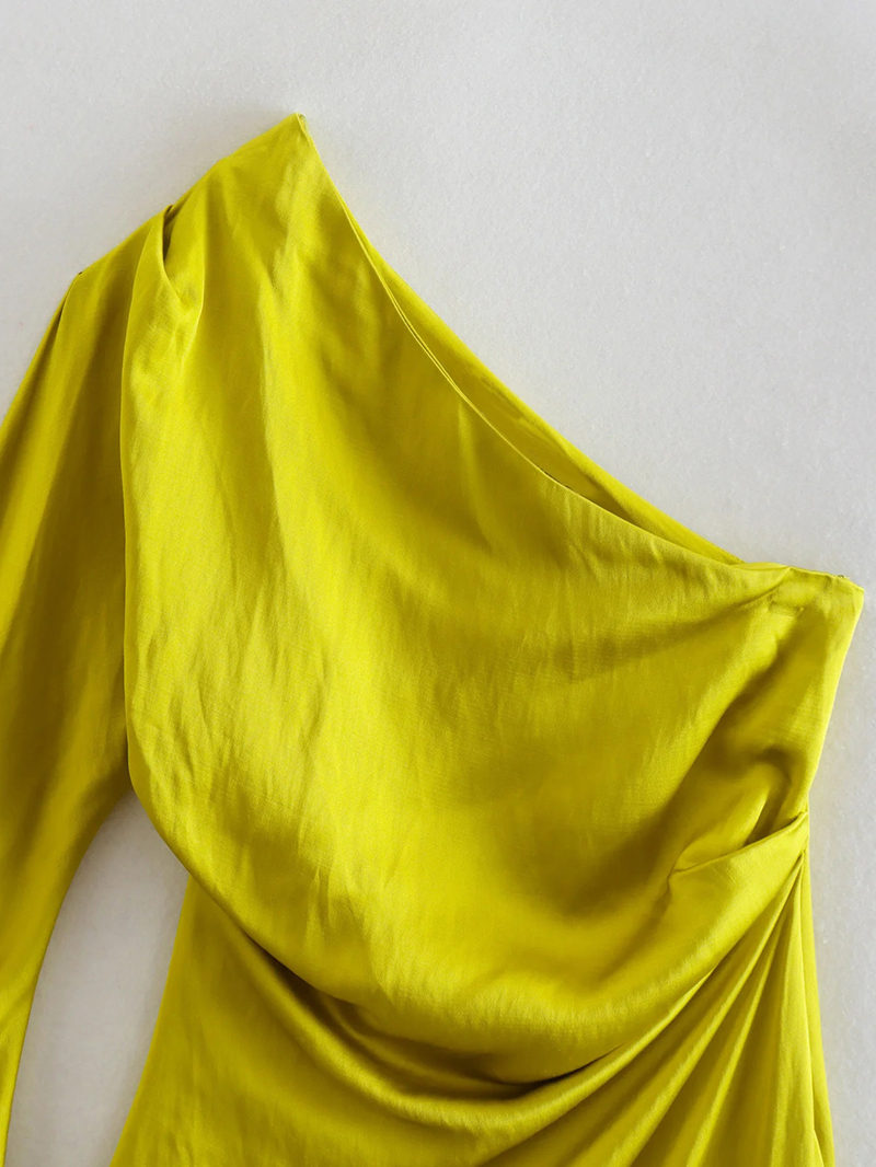 Fashion Yellow Silk-satin Asymmetric Dress,Long Dress