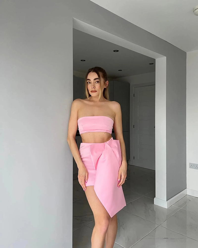 Fashion Pink Solid Color Bow Skirt,Skirts