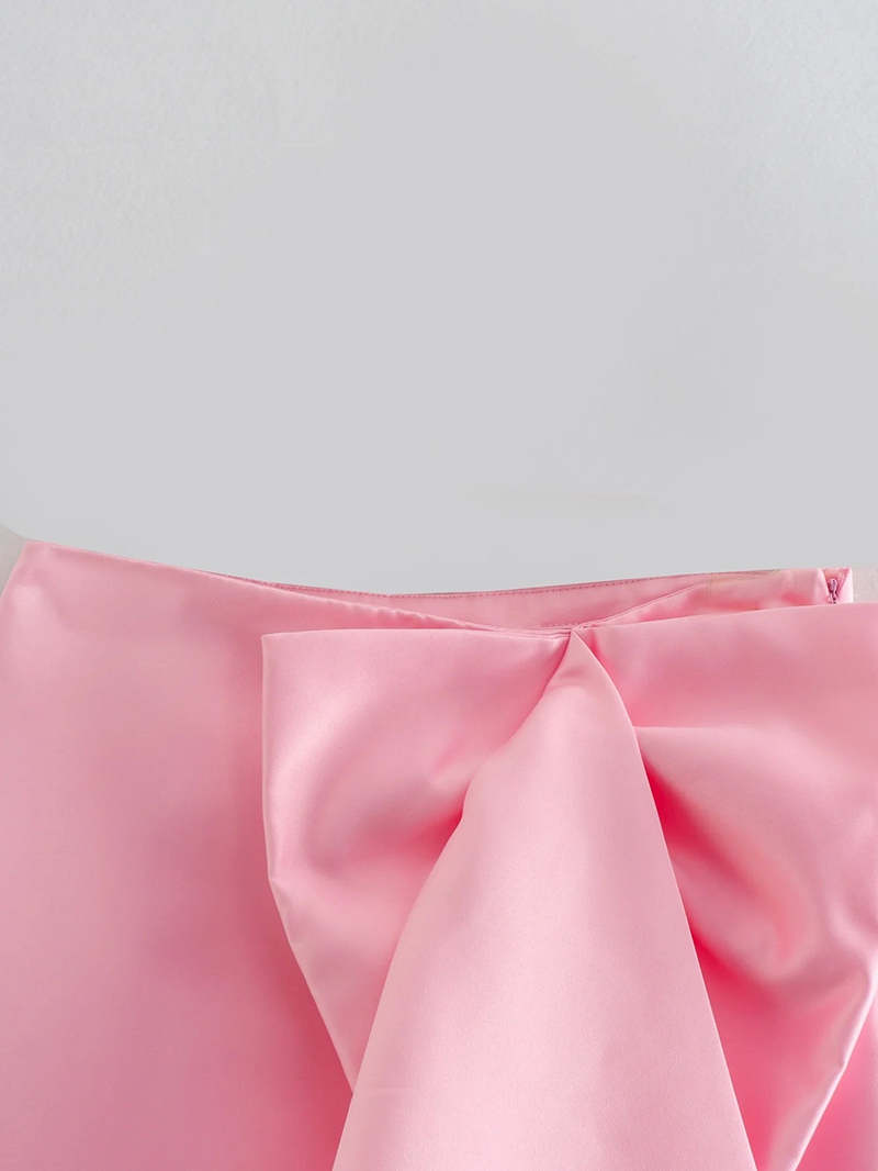 Fashion Pink Solid Color Bow Skirt,Skirts