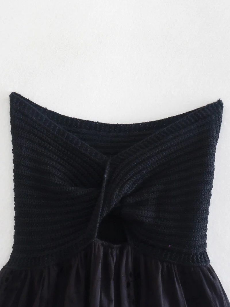 Fashion Black Paneled Knitted Cutout Top,Tank Tops & Camis