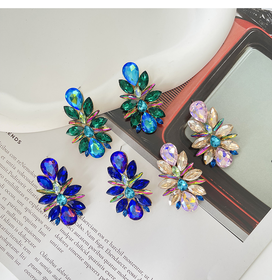 Fashion Blue Alloy Diamond Geometric Stud Earrings,Stud Earrings