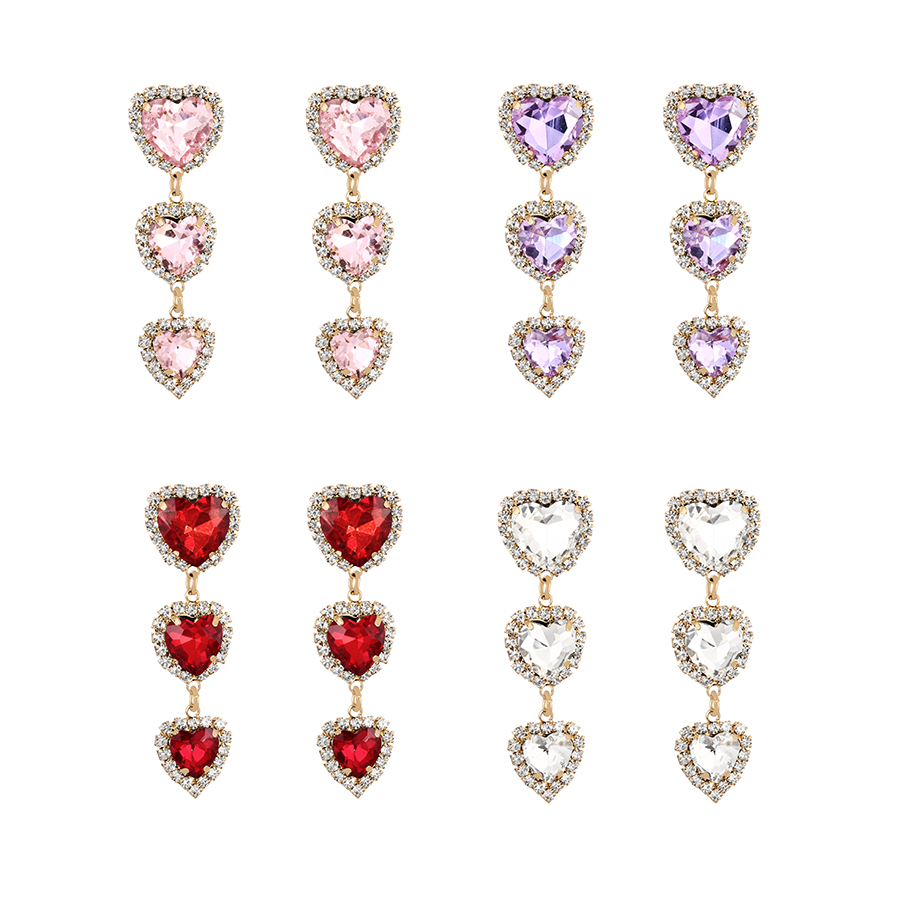 Fashion Pink Alloy Diamond Heart Stud Earrings,Stud Earrings