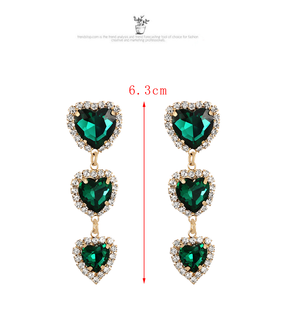 Fashion Green Alloy Diamond Heart Stud Earrings,Stud Earrings