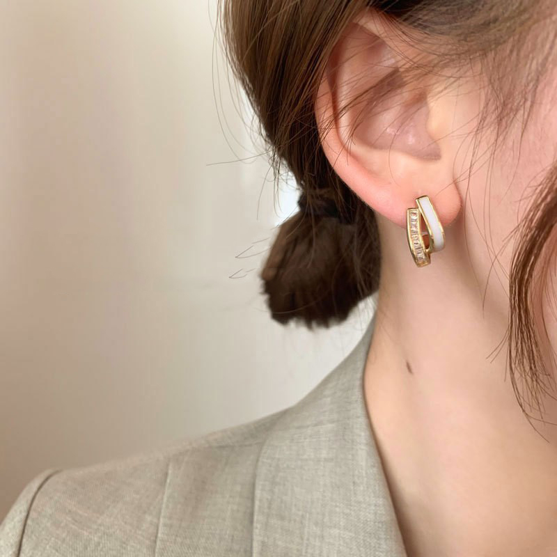Fashion Gold Metal Diamond Shell Double Stud Earrings,Stud Earrings