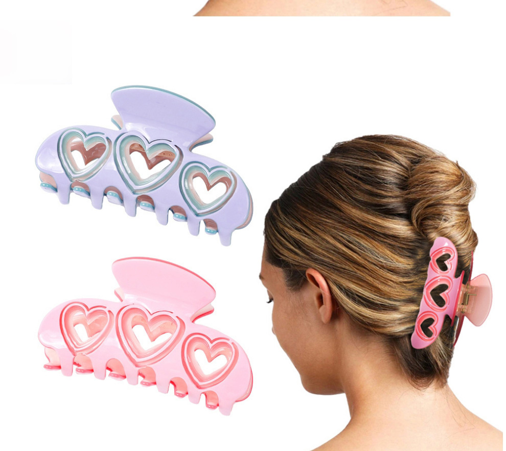 Fashion Pink Acetate Hollow Heart Grab Clip,Hair Claws