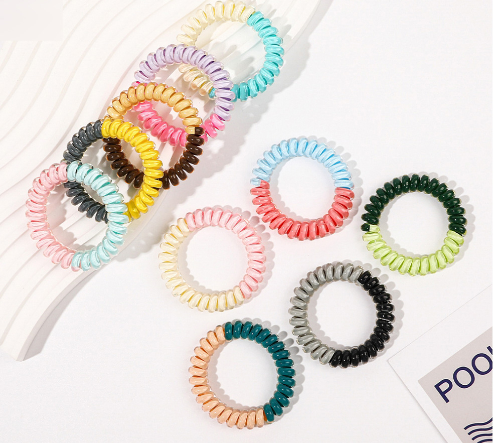 Fashion Jelly Custard Lake Blue Plastic Color Matching Telephone Wire Hair Ring,Hair Ring